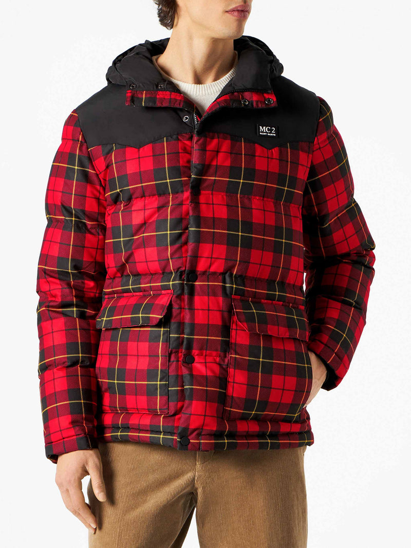 Man hooded down tartan jacket