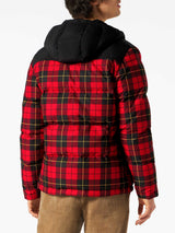 Man hooded down tartan jacket