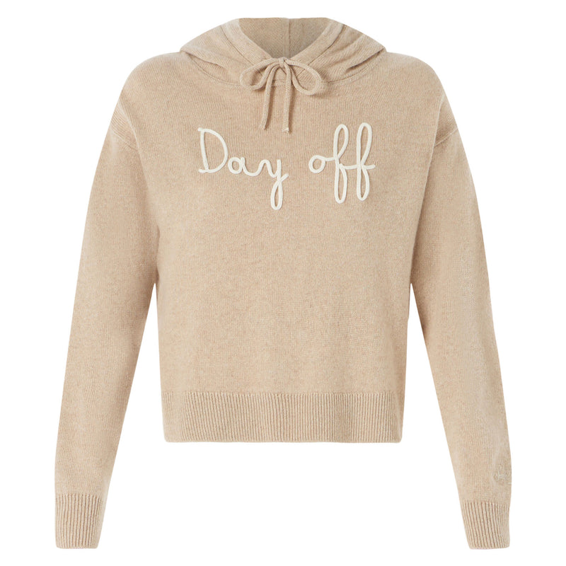 Kurz geschnittener Damen-Kapuzenpullover aus Strick mit „Day Off“-Stickerei