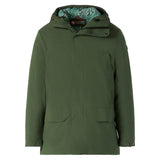 Man hooded parka with military green bandanna print