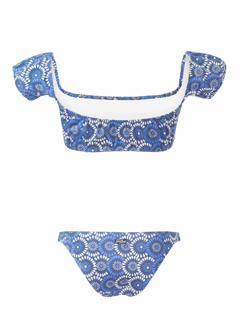 Bandeau-Bikini aus Denim mit Blumenmuster