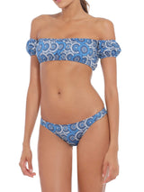 Bandeau-Bikini aus Denim mit Blumenmuster