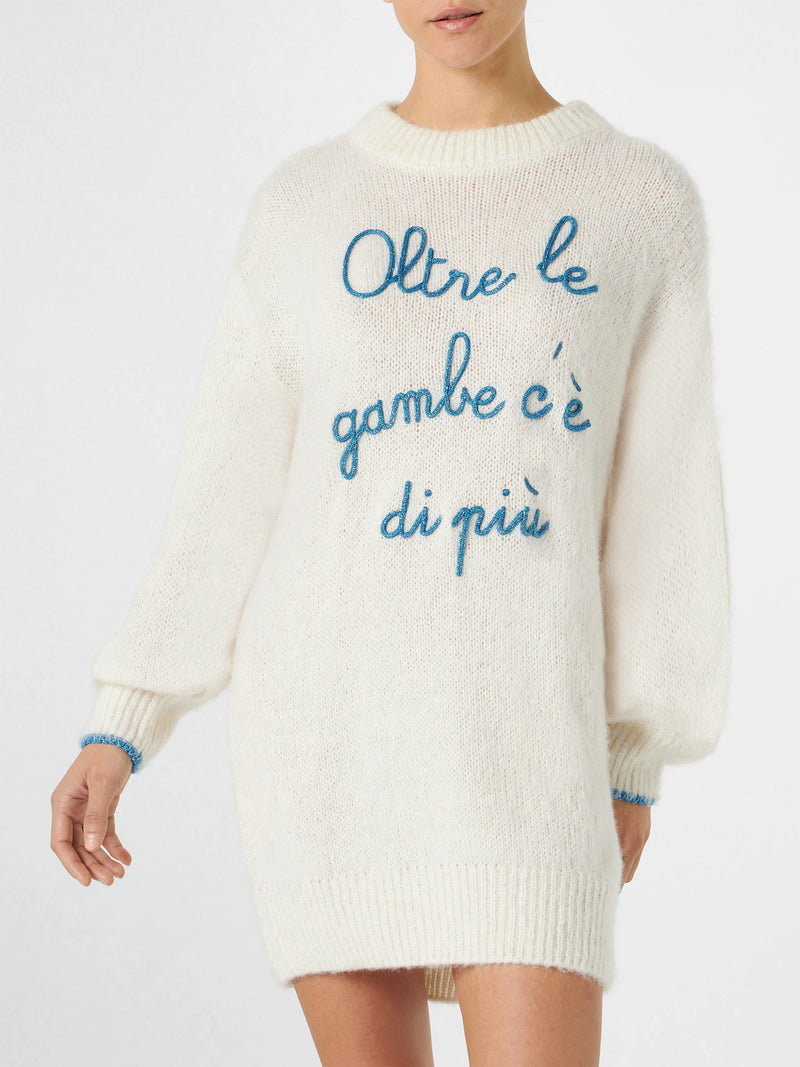 Woman ultra soft knit dress with Oltre le gambe c'è di più embroidery | NIKI DJ SPECIAL EDITION