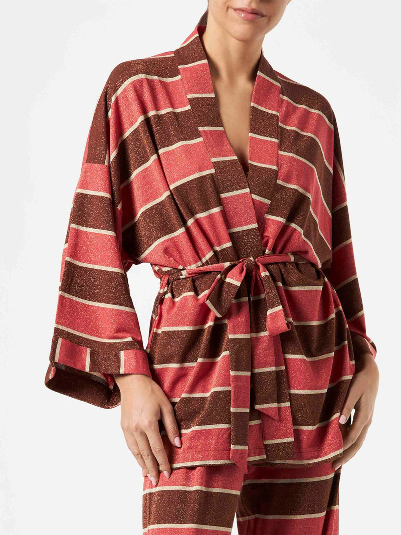 Striped knitted kimono cardigan