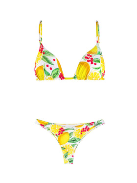 Woman triangle bikini with lemon print