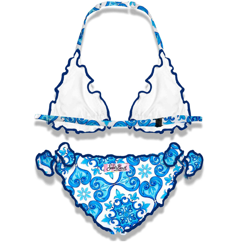 Girl triangle bikini with majolica print