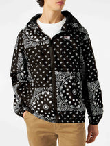 Man hooded lightweight windbreaker with bandanna print