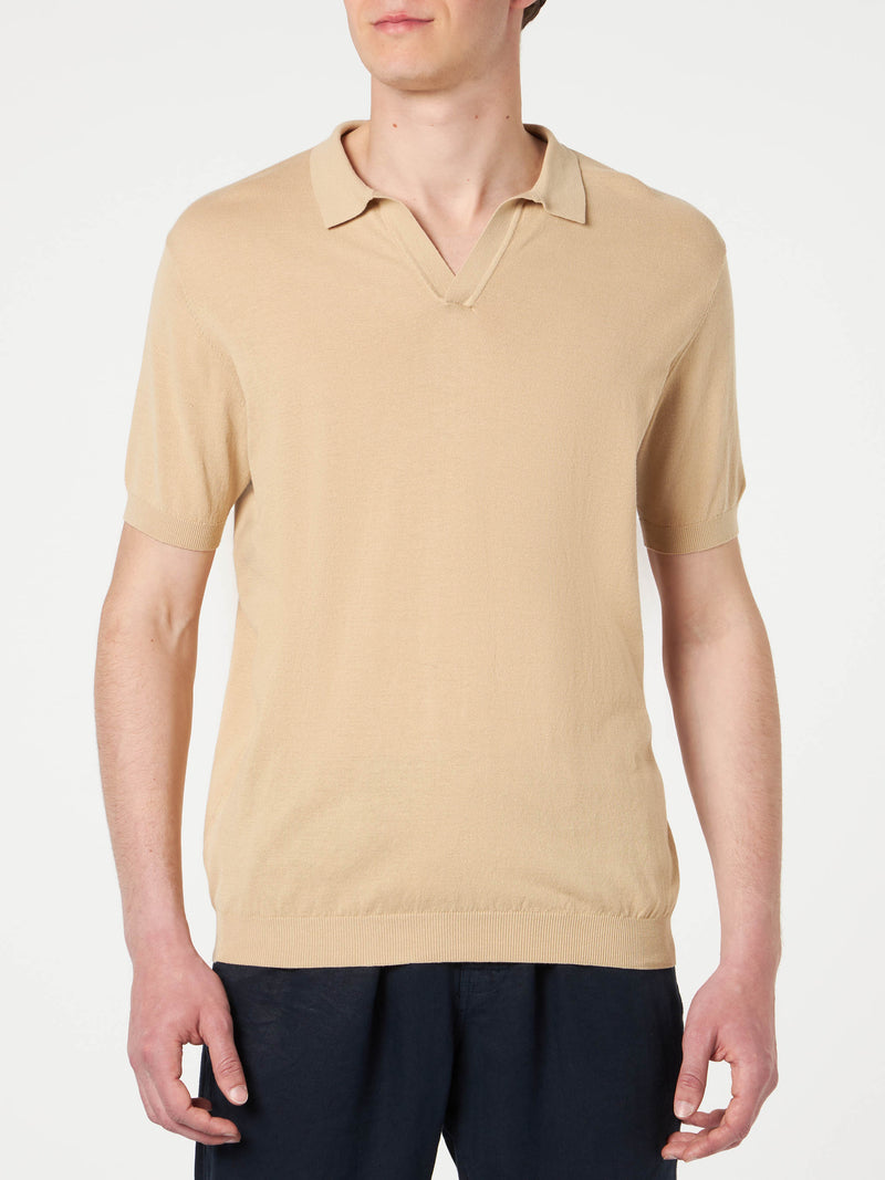 Beige gestricktes Polo-T-Shirt für Herren