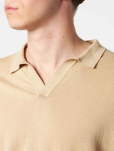 Beige gestricktes Polo-T-Shirt für Herren