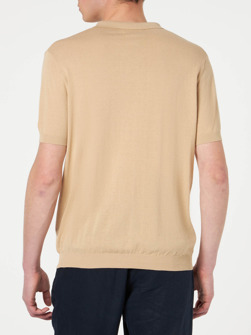 Beige gestricktes Polo-T-Shirt für Herren