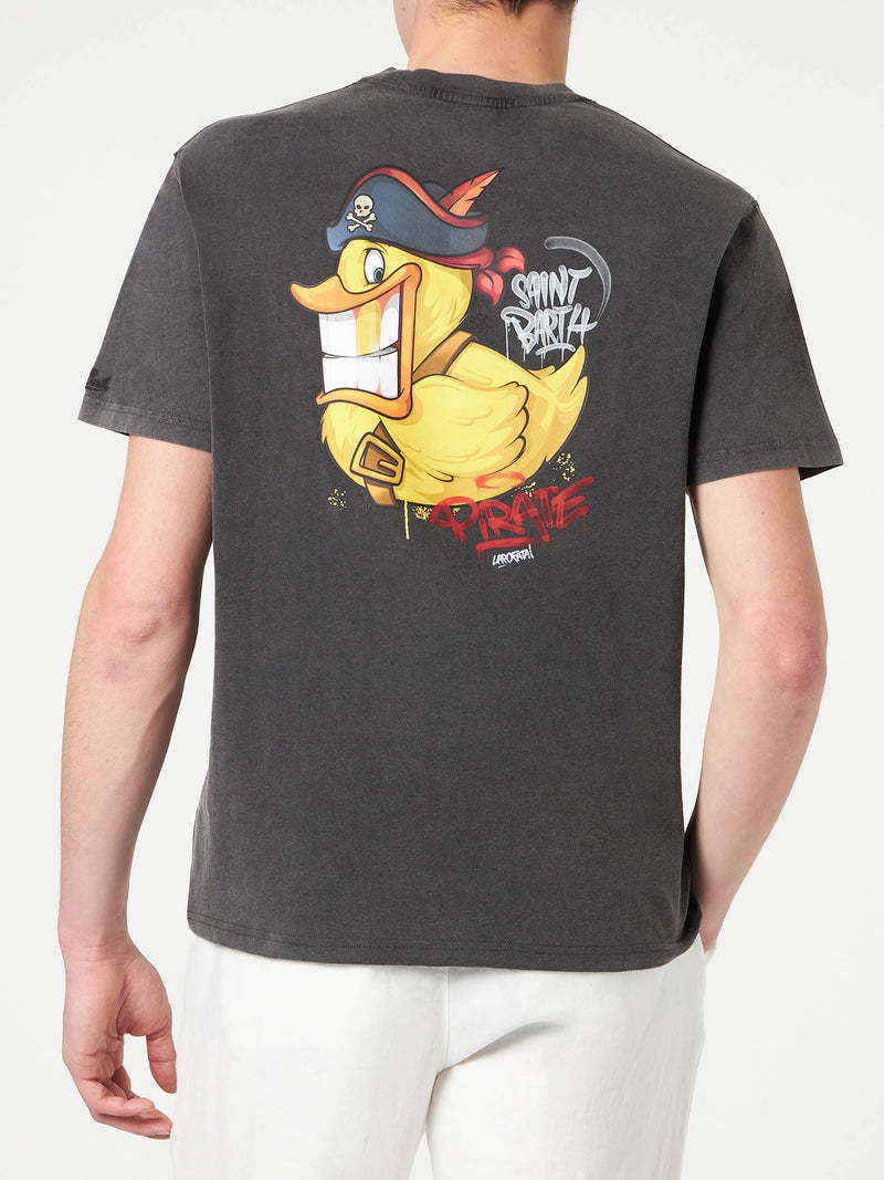 Man cotton t-shirt with captain duck front and back print | CRYPTO PUPPETS® SPECIAL EDITION