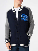 Bomber in maglia blu stile college