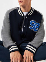 Bomber in maglia blu stile college