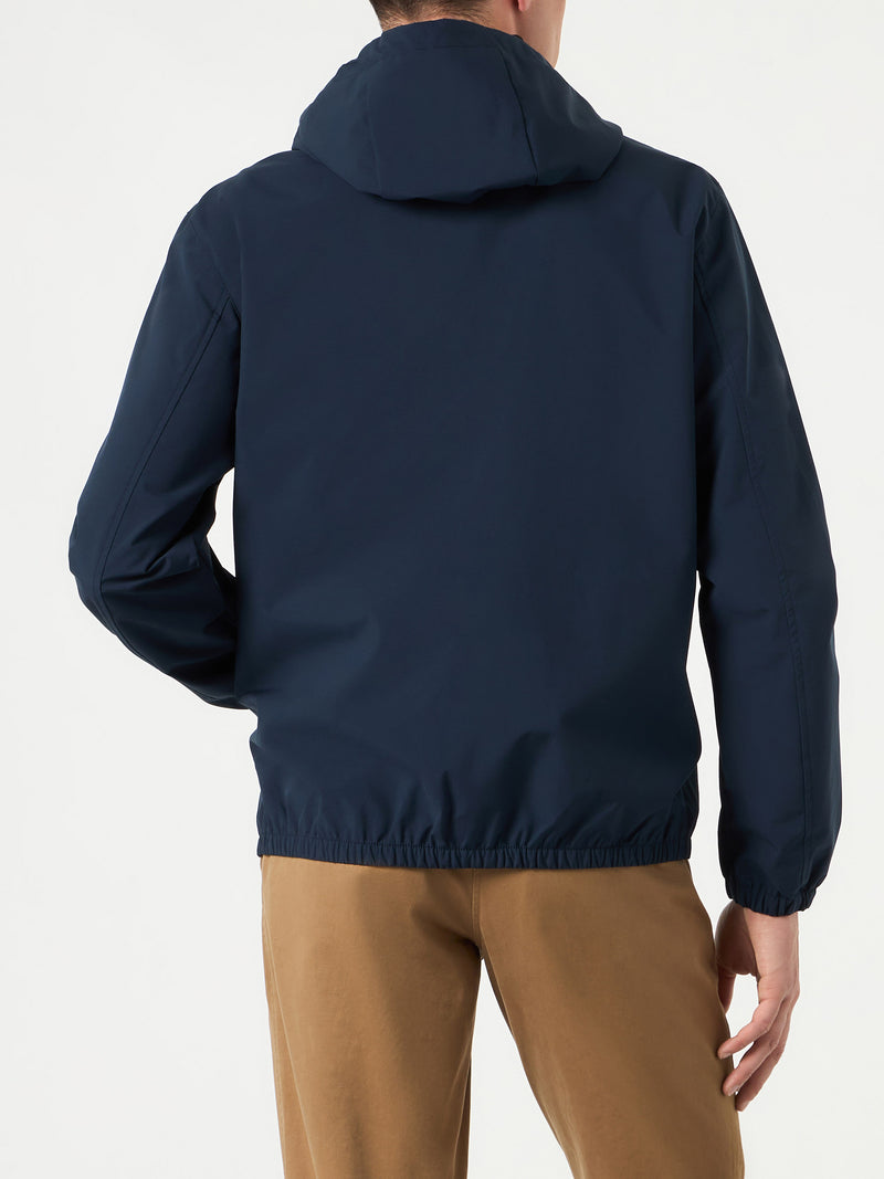 Man hooded lightweight navy blue windbreaker