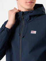 Man hooded lightweight navy blue windbreaker