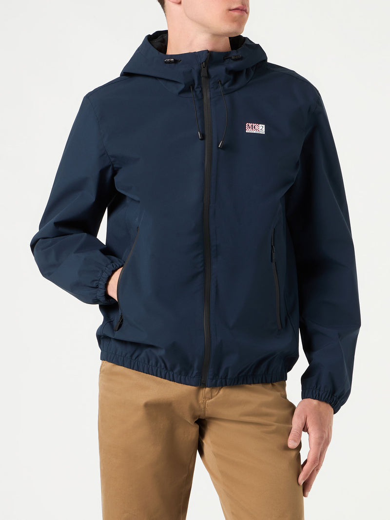 Man hooded lightweight navy blue windbreaker