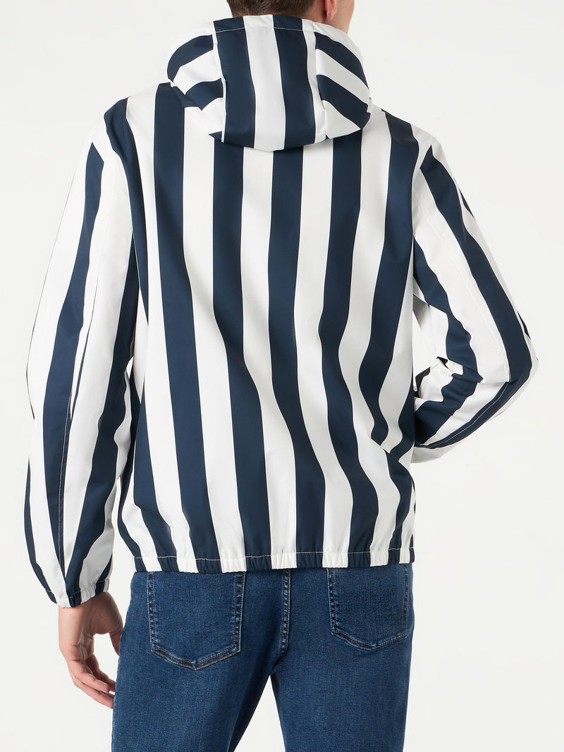 Man hooded lightweight windbreaker with striped print