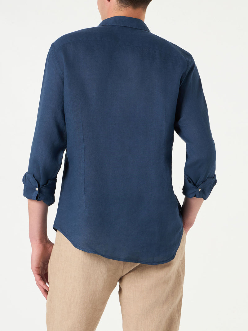 Man blue navy linen Pamplona shirt