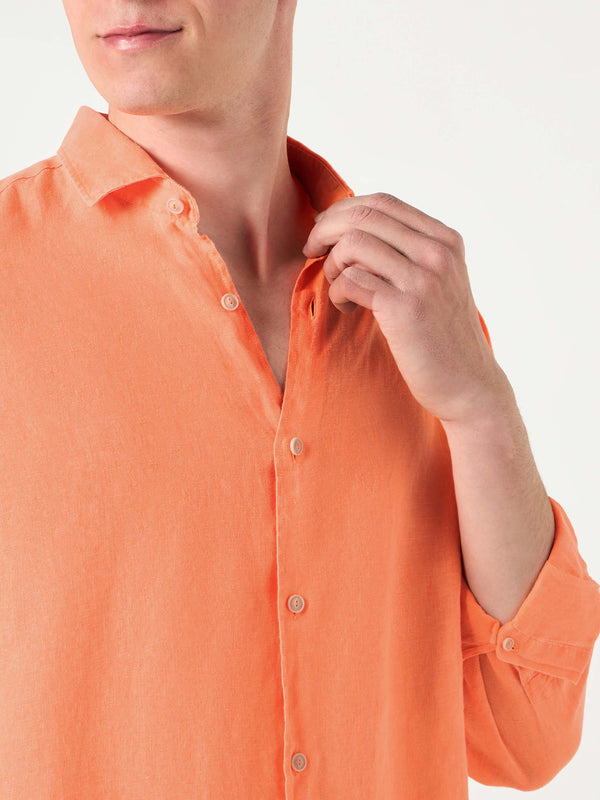 Camicia da uomo Pamplona in lino arancione fluo