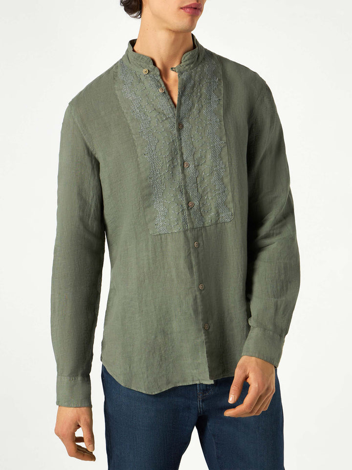 Man military green linen shirt - MC2 Saint Barth