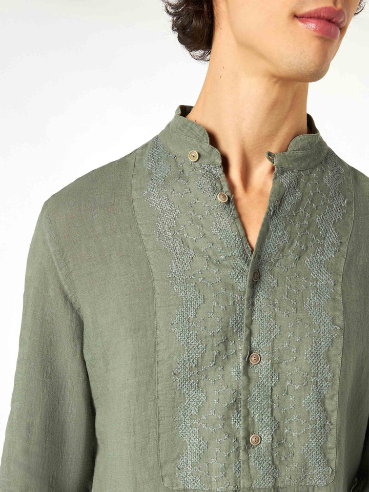 Man military green linen shirt - MC2 Saint Barth