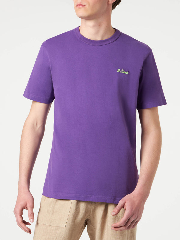 Man purple cotton t-shirt with embroidery