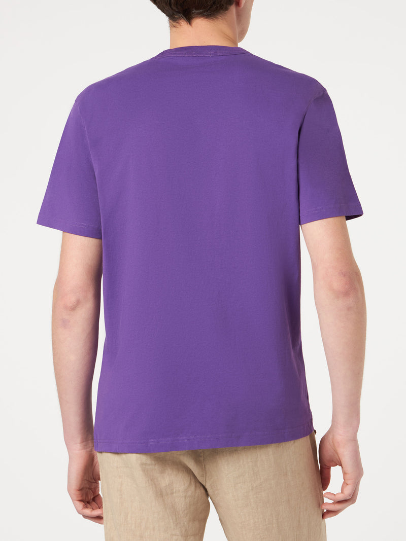 T-shirt da uomo viola in cotone con ricamo