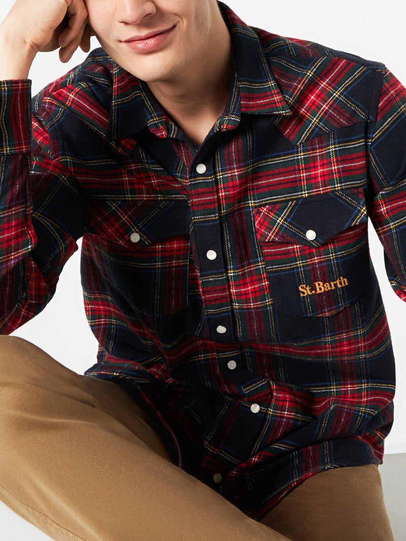 Man shirt with navy blue tartan