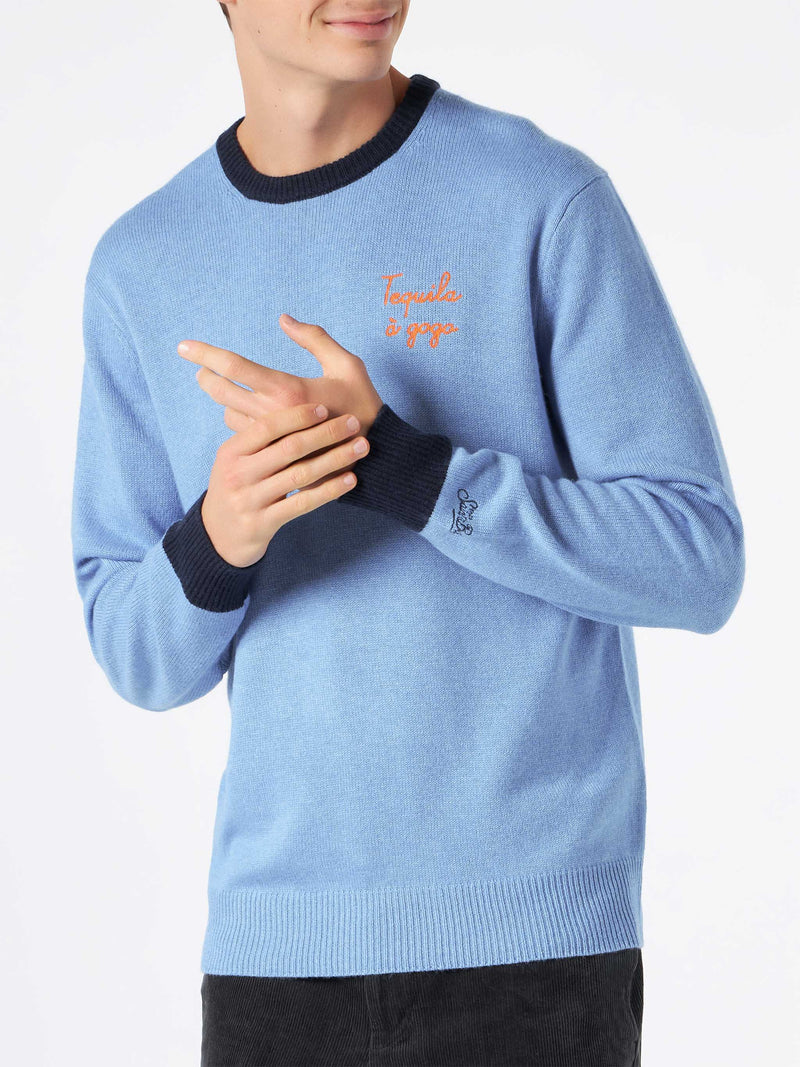 Man light blue sweater with Tequila à gogo embroidery