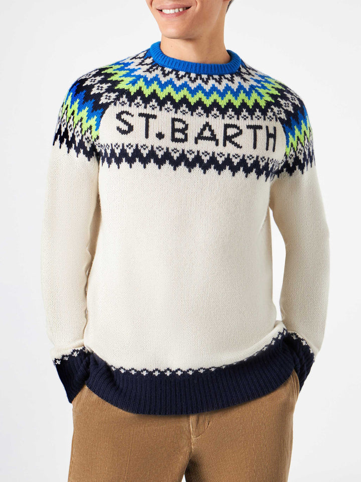 Maglione da uomo garzato con jacquard islandese