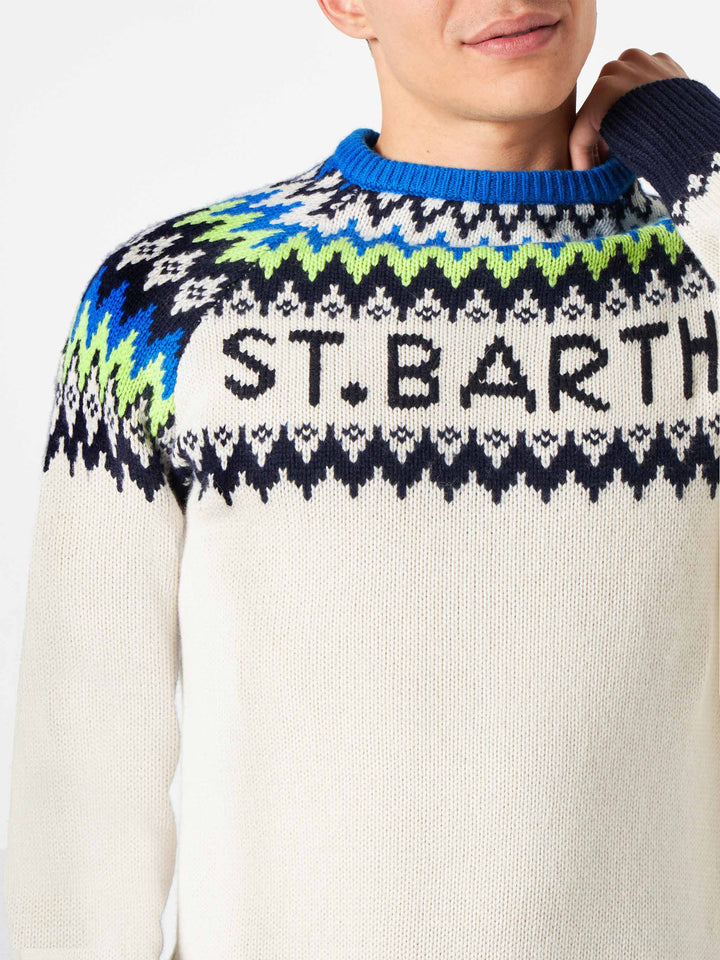 Maglione da uomo garzato con jacquard islandese