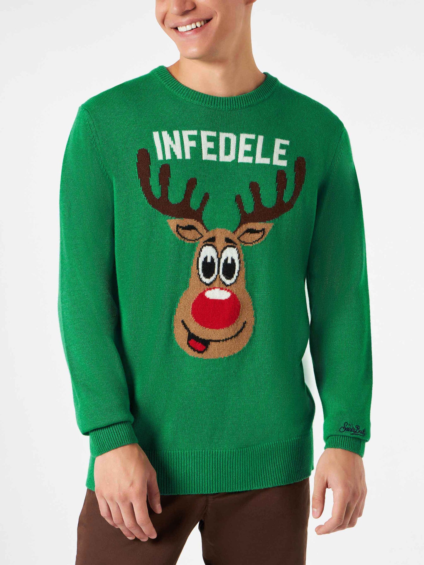 Grüner Herrenpullover mit Infedele-Aufdruck
