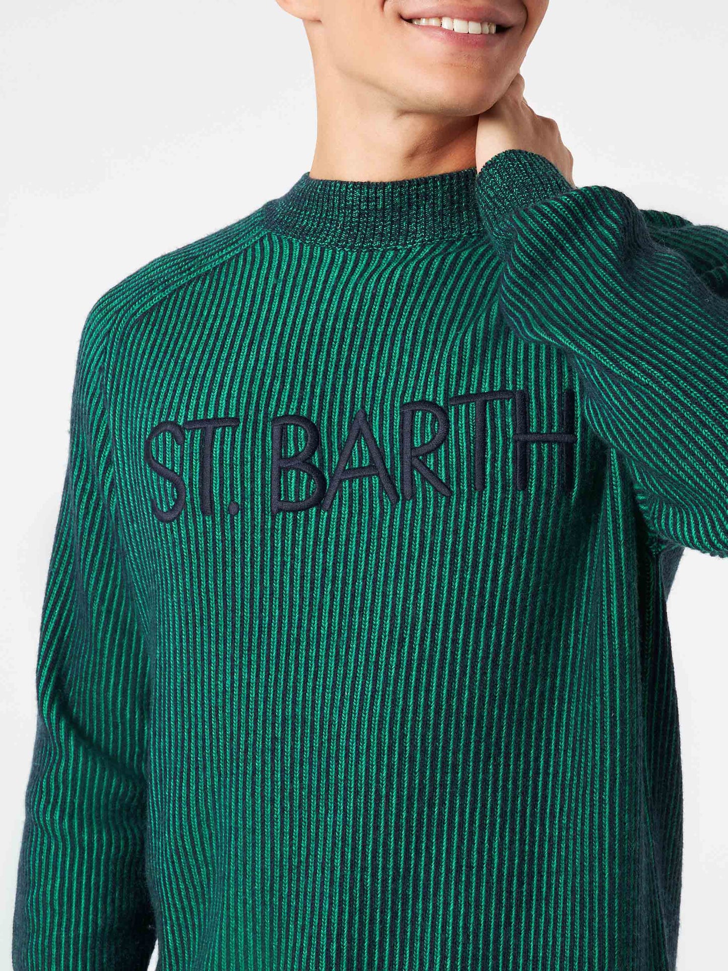 Maglione da uomo a costine mezzo collo verde