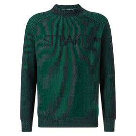 Maglione da uomo a costine mezzo collo verde
