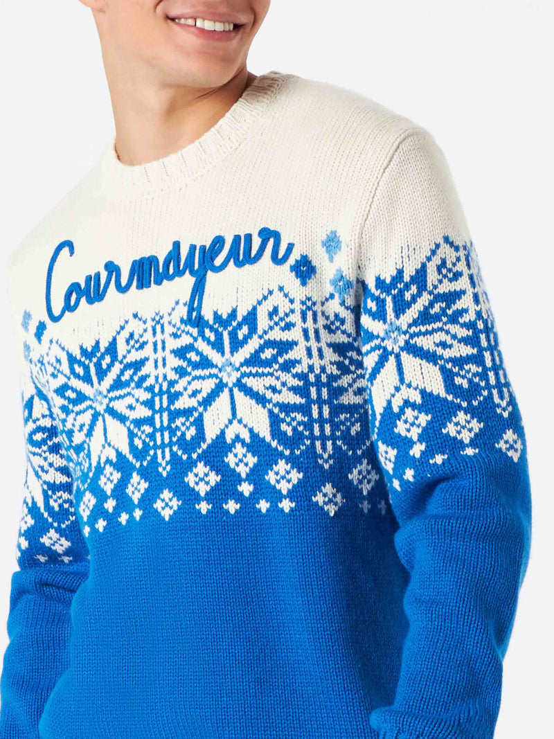 Herrenpullover mit Rundhalsausschnitt und Courmayeur-Stickerei