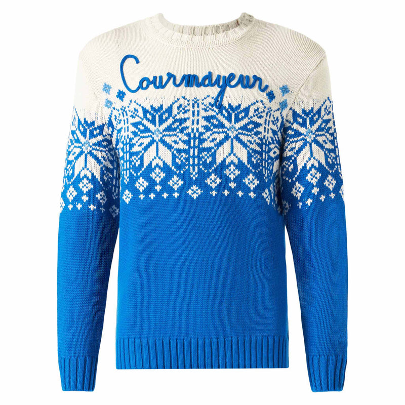 Herrenpullover mit Rundhalsausschnitt und Courmayeur-Stickerei