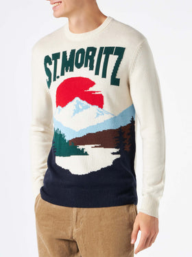 Herrenpullover mit St.Moritz-Postkarten-Jacquard