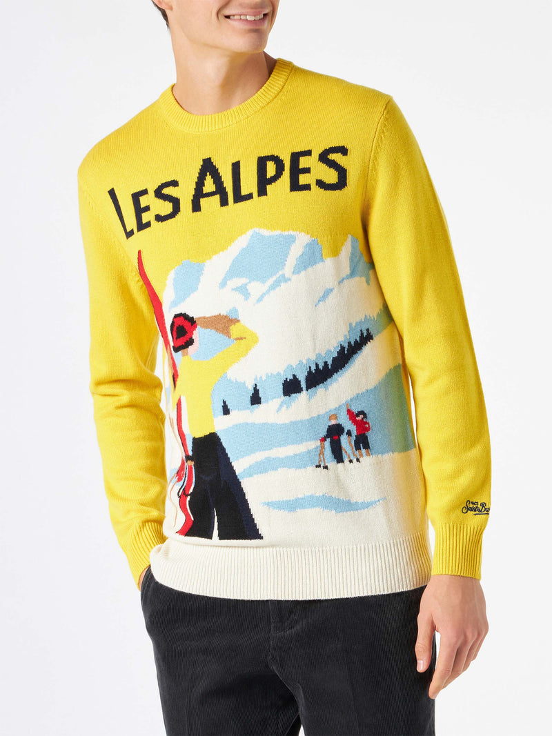 Man sweater with Les Alpes postcard