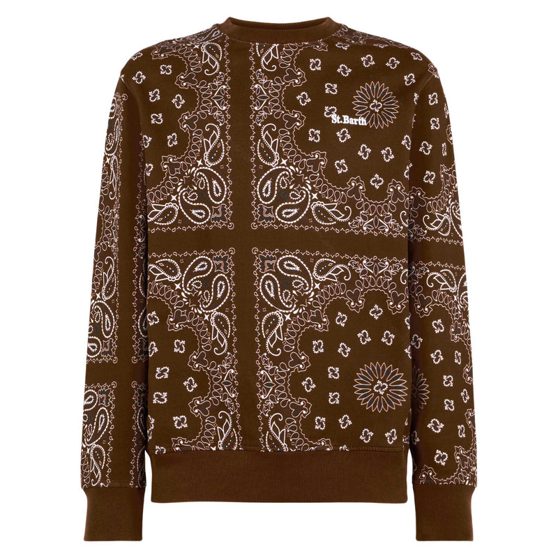 Man crewneck sweatshirt with brown bandanna print