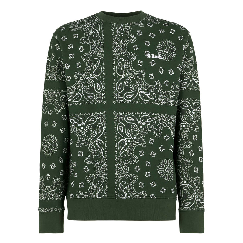 Man crewneck sweatshirt with green bandanna print