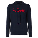 Man navy blue hoodie sweatshirt