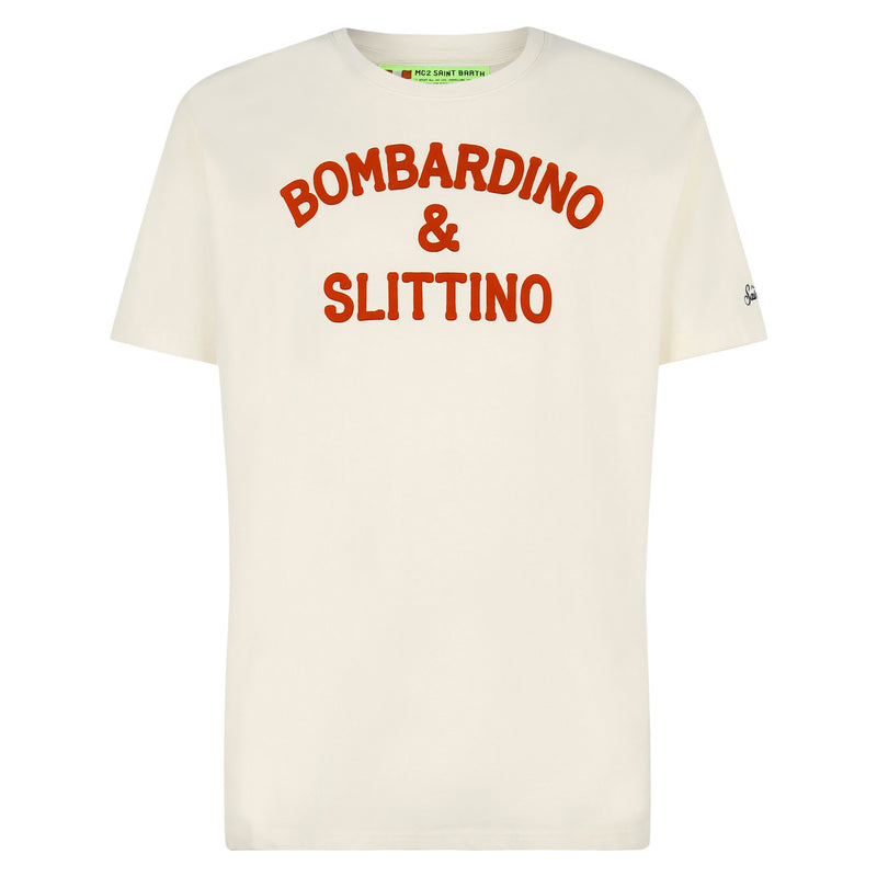 T-shirt bianca Uomo rossa stampa Bombardino &amp; slittino