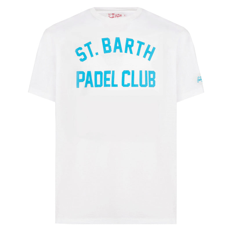 Man cotton vintage treatment t-shirt with St. Barth Padel Club print