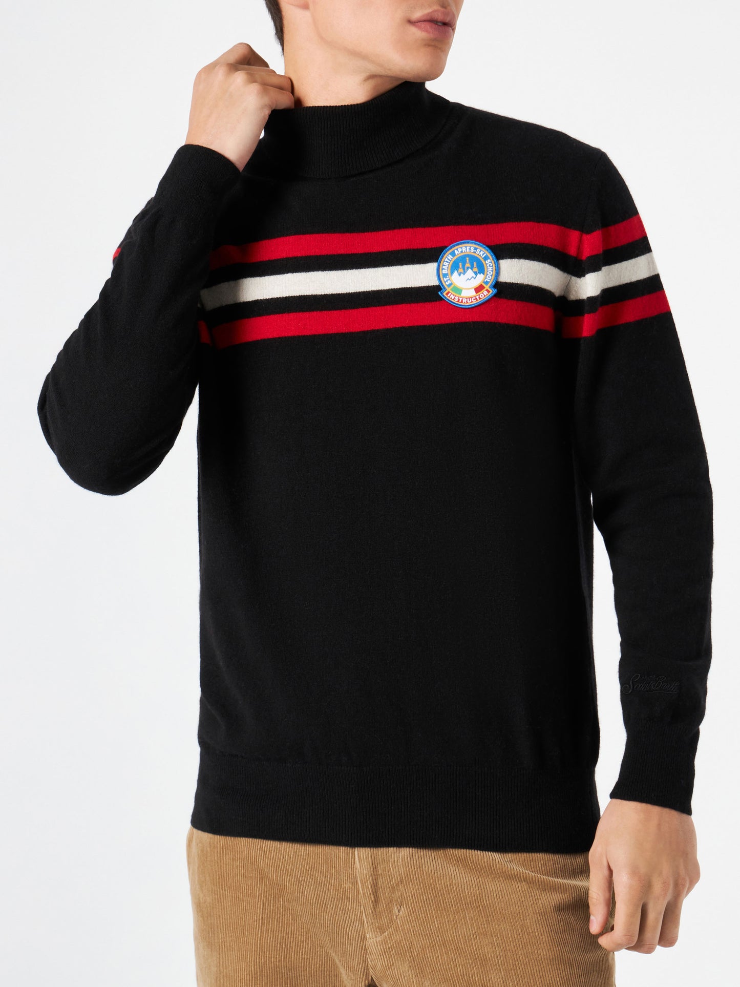 Maglione a dolcevita in misto cashmere con patch