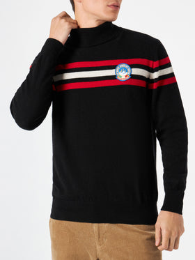 Maglione a dolcevita in misto cashmere con patch