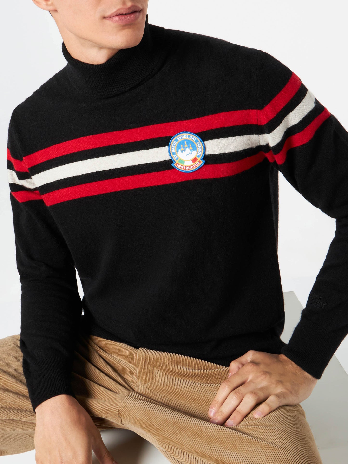 Maglione a dolcevita in misto cashmere con patch
