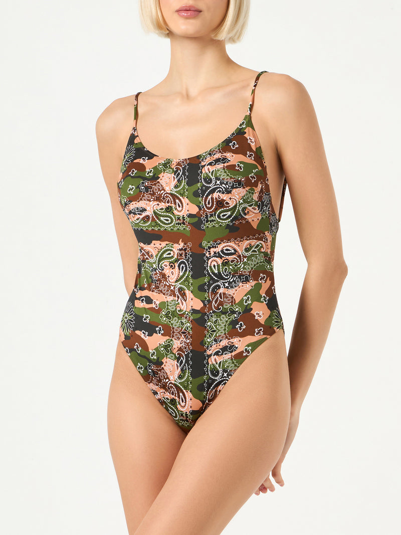 Mimetic bandanna print one piece swimsuit