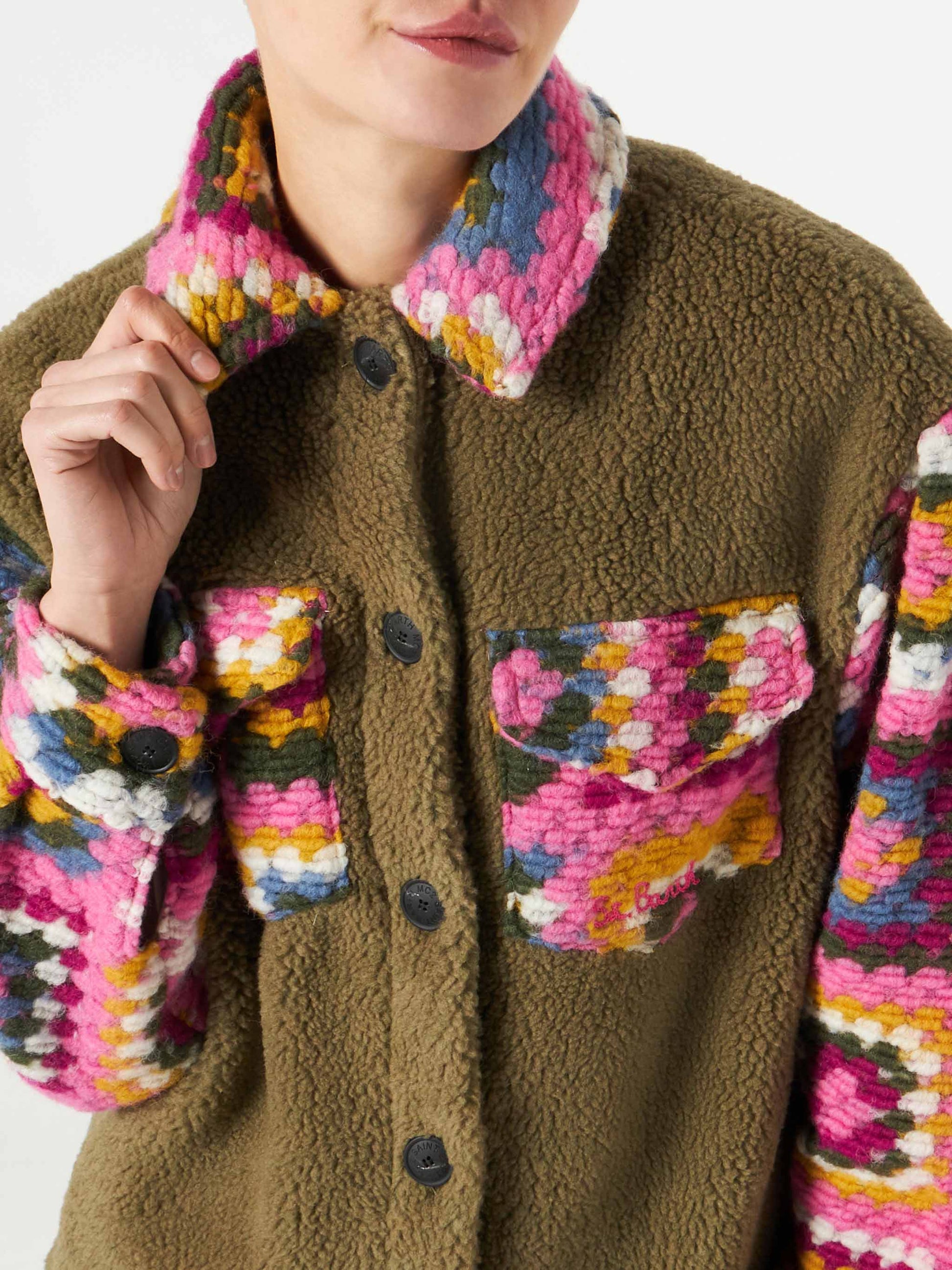Woman sherpa overshirt with crochet details - MC2 Saint Barth