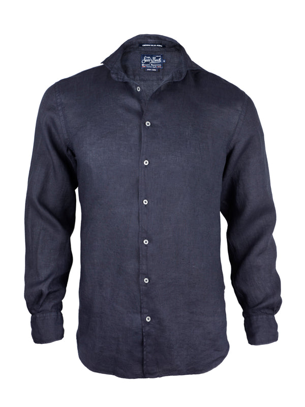 Man blue navy linen Pamplona shirt