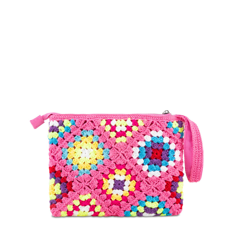 Rosa Parisienne-Häkelclutch mit Saint-Barth-Stickerei